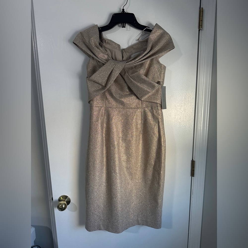 Teri Jon Strapless metallic rose Gold Dress NWT